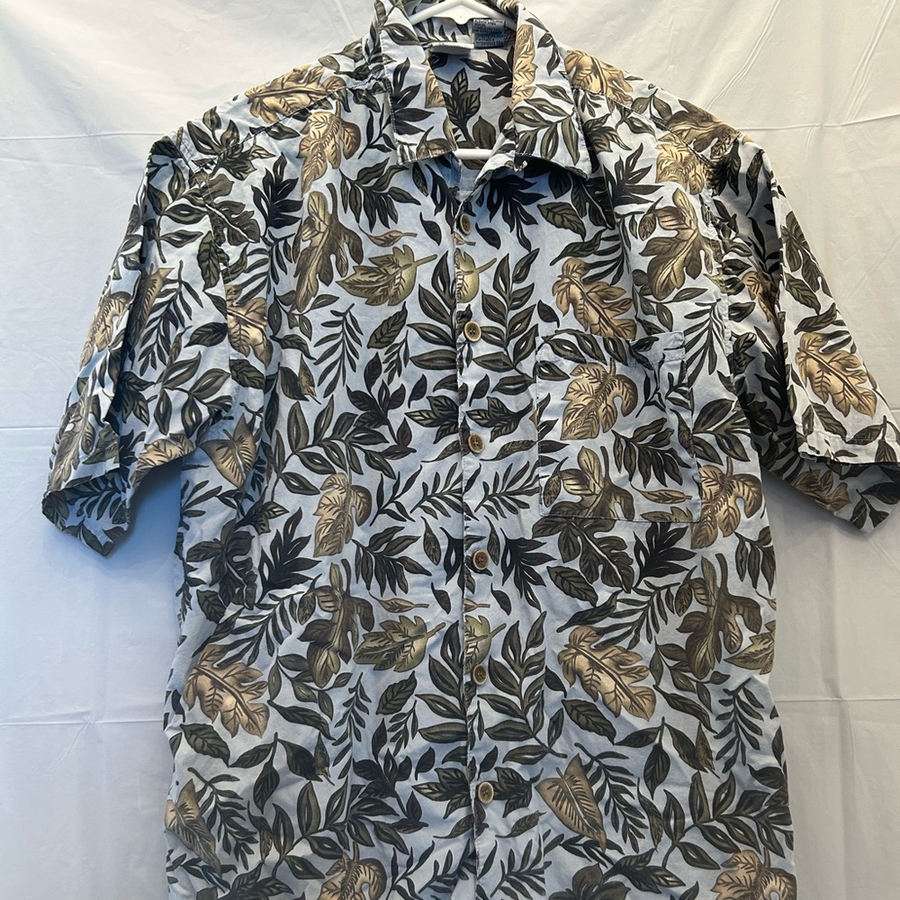 OP Sport Men’s Blue Leaf Print Hawaiian Button Down Shirt Sz M 100% Cotton